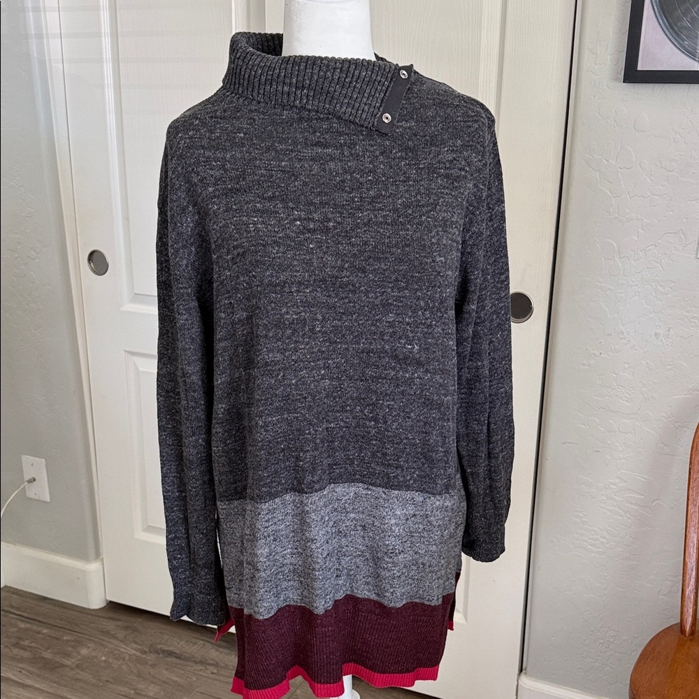 GAP Gray and Burgundy Cowl Neck Sweater